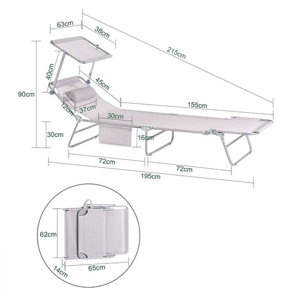 Outdoor Foldbar Bærbar Liggestol, OGS48-MI, 195x63x90 cm, Grå