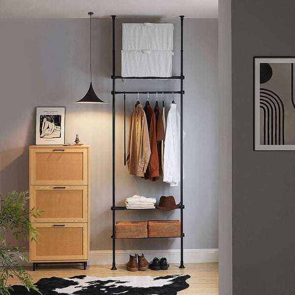 Garderobesystem, KLS07-SCH, Højde: 233-295 cm, Total længde: 52-80 cm, Sort