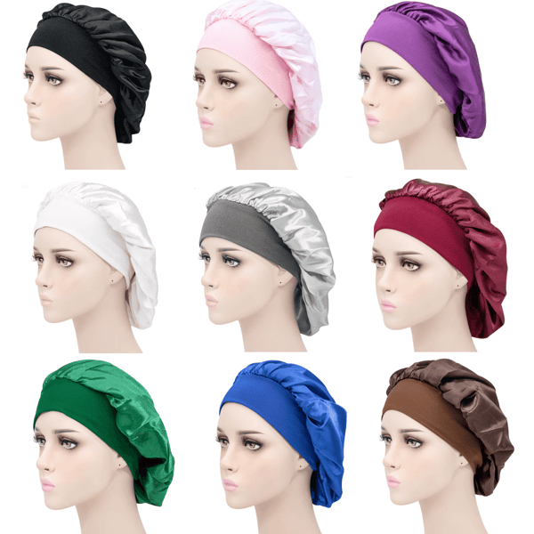 Satin Søvnhue Bonnet - 9 Forskellige Farver - Blød & Luksuriøs for at Beskytte Dit Hår - BRUN