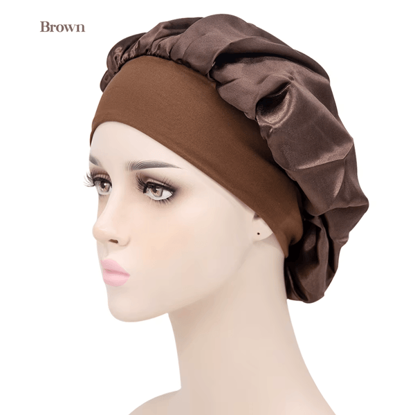 Satin Søvnhue Bonnet - 9 Forskellige Farver - Blød & Luksuriøs for at Beskytte Dit Hår - BRUN
