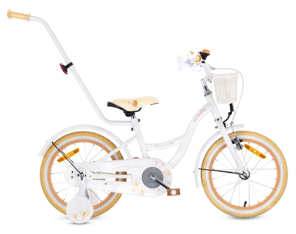 sun baby FLOWER BIKE Barncykel 16 tum - Korg, Handtag, Sidohjul - Vit Beige