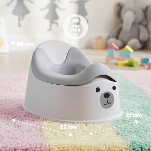 sun baby Potta lapsille 18–36 kuukautta, luistamattomat jalat, ergonominen selkänoja, enintään 15 kg (valkoinen-harmaa + tarra Björn)
