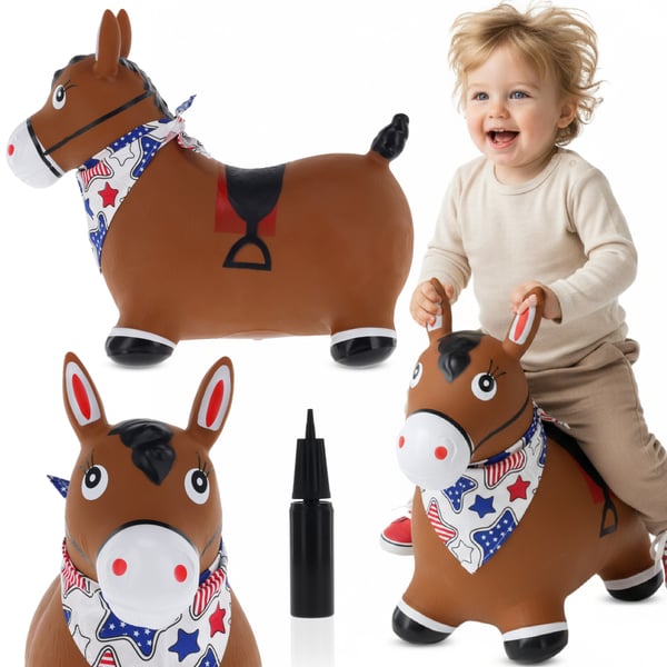 Sun Baby Hoppe-legetøj med Pumpe Brun Pony med Bandana