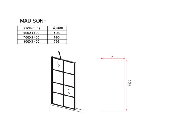 Badeafskærmning Madison+ 1-fløjet 80x140 fix sort