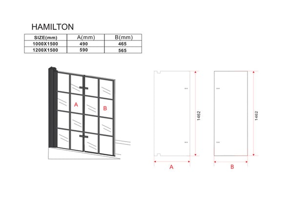 HAMILTON BADESKRÆMME 2-VINGET 100X150 FIX SORT