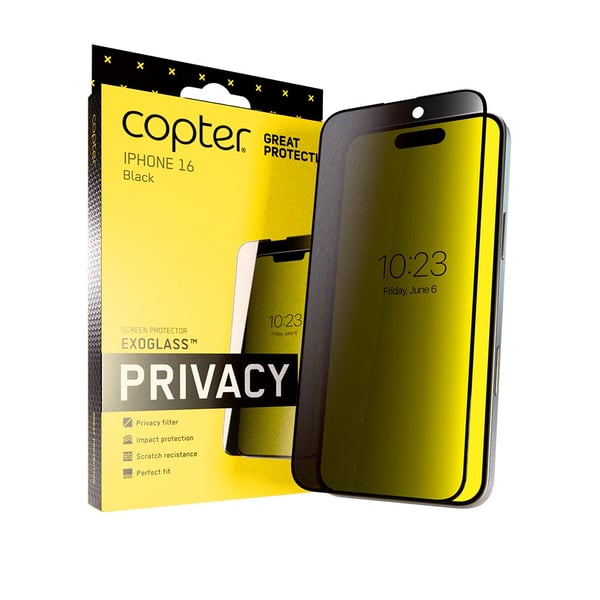 iPhone 16 Skjermbeskytter Exoglass Buet Personvern
