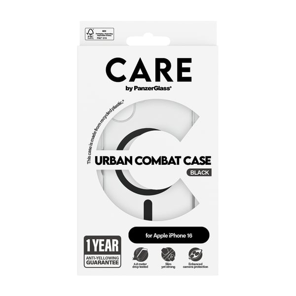 iPhone 16 -kotelo Urban Combat MagSafe Musta Läpinäkyvä