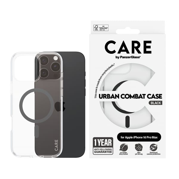 iPhone 16 Pro Max -kotelo Urban Combat MagSafe Musta Läpinäkyvä