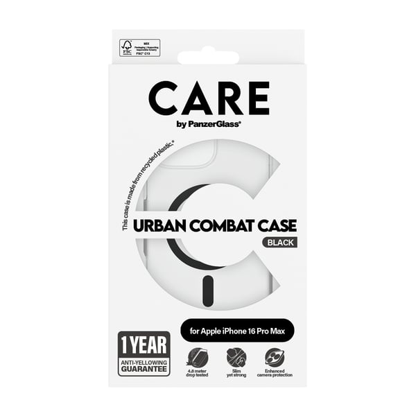 iPhone 16 Pro Max -kotelo Urban Combat MagSafe Musta Läpinäkyvä