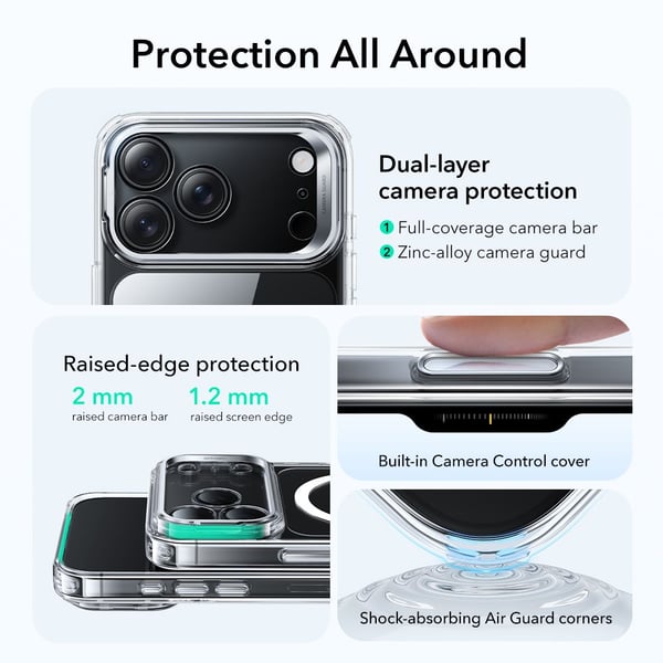 iPhone 17 Pro Cover Klassisk Hybrid Kickstand MagSafe Transparent
