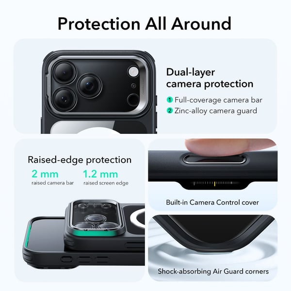 iPhone 17 Pro Max-deksel Klassisk Hybrid Støtteben MagSafe Svart Tr
