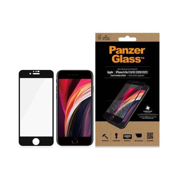 iPhone 6/6S/7/8/SE Näytönsuoja Koteloystävällinen Musta