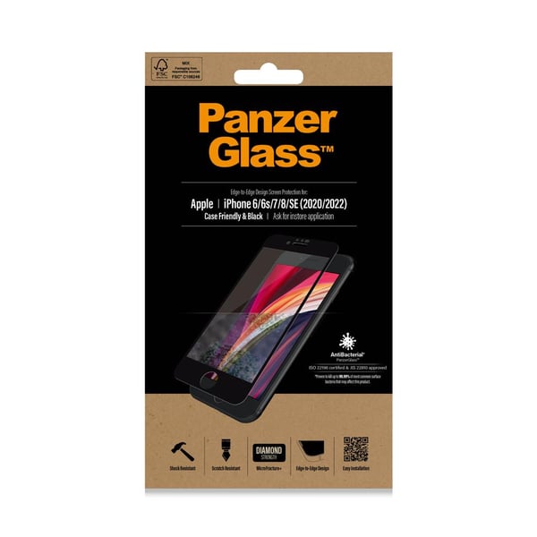 iPhone 6/6S/7/8/SE Näytönsuoja Koteloystävällinen Musta