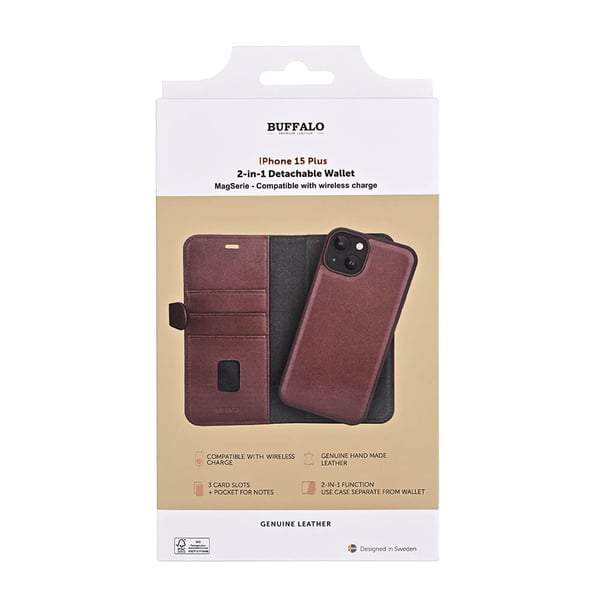 iPhone 15 Plus Deksel 3 Kortspor Avtakbart Etui MagSeries Brun