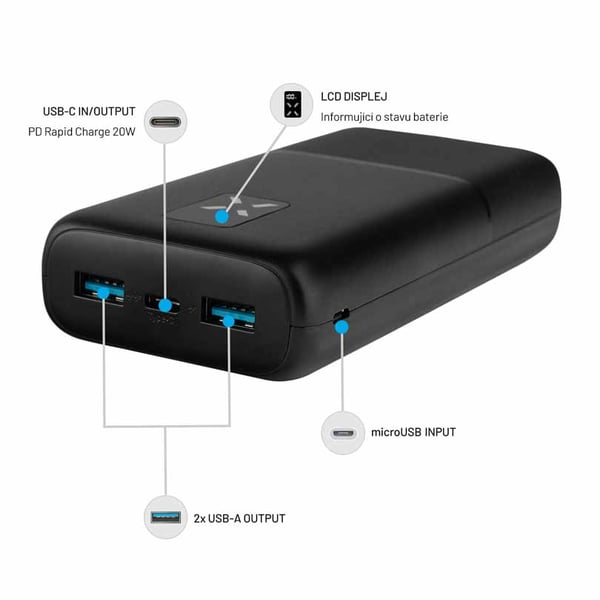 Powerbank Zen 20 20W 20 000 mAh USB-C 2xUSB-A Sort