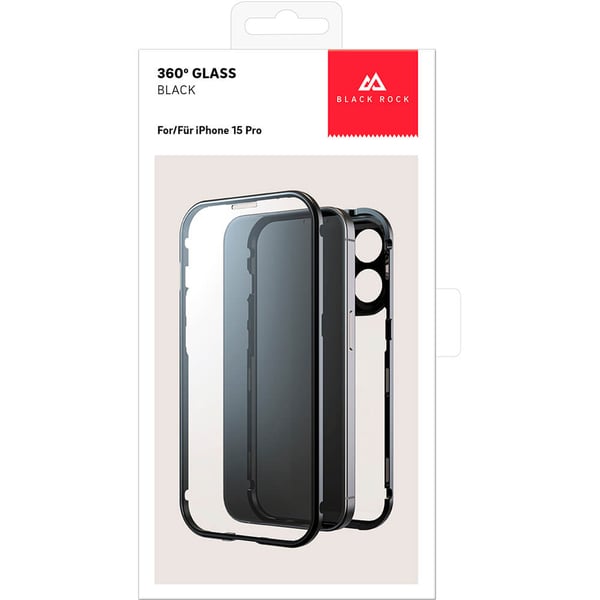 iPhone 15 Pro Cover 360 Glas Gennemsigtig Sort