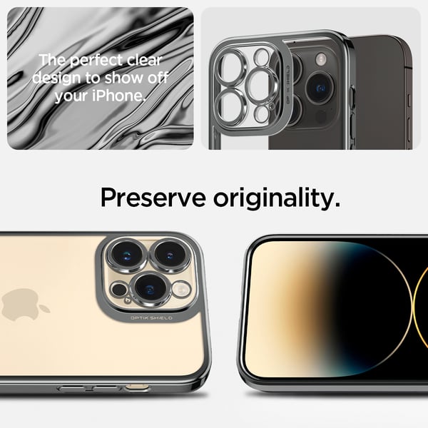 iPhone 14 Pro Max Cover Optik Crystal Chrome Grå