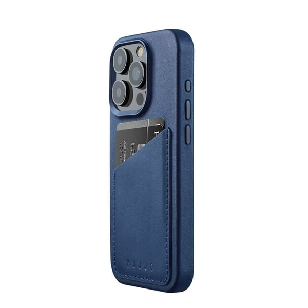 iPhone 15 Pro-etui Fuld Læderpung-etui MagSafe Monaco Blå