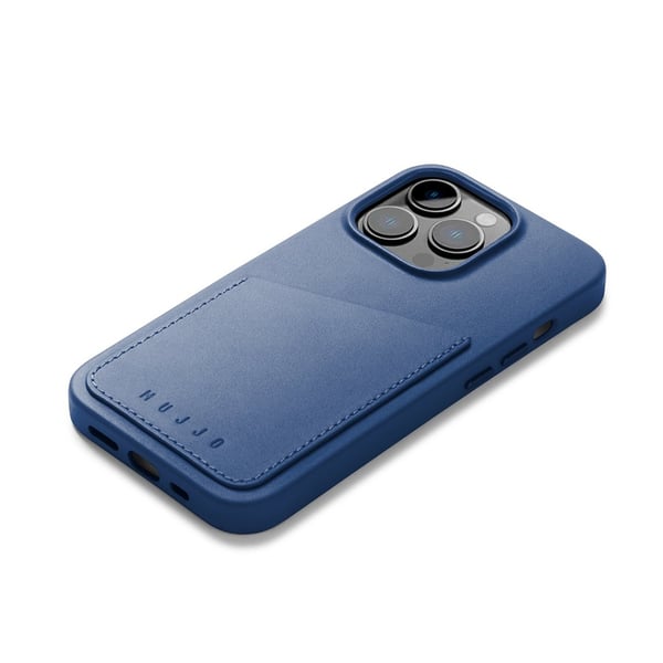 iPhone 14 Pro-deksel i fullskinn med lommebok Monaco Blue
