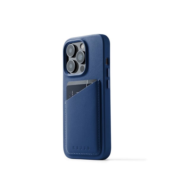 iPhone 14 Pro-deksel i fullskinn med lommebok Monaco Blue