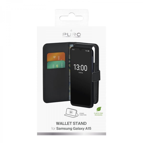Samsung Galaxy A15 Deksel Lommebok Stativ Svart