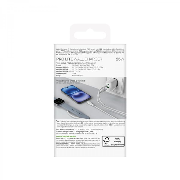 Oplader med kabel ProLite Kit USB-C 25W 1.2m Hvid