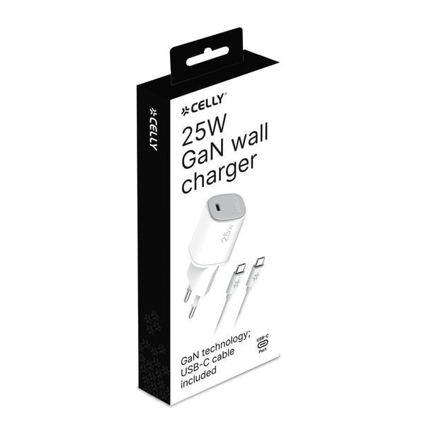 25W GaN USB-C Væglader med USB-C Kabel