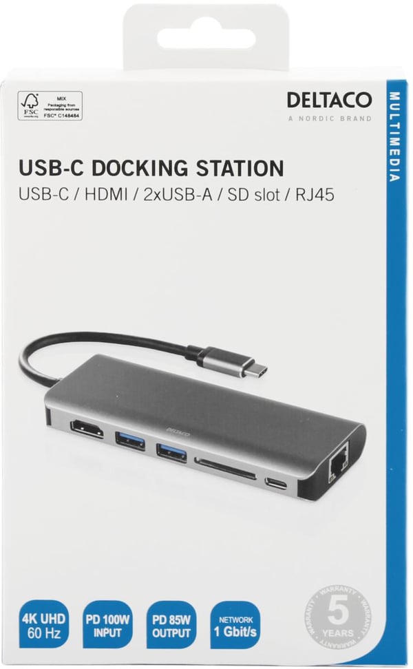 Dockingstation USB-C med HDMI/RJ45/USB-A RymdGrey
