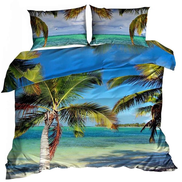 3D-sängkläder i bomullssatin 160x200 cm PALM TREES