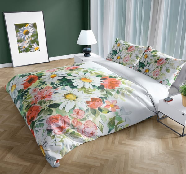 Satinsängkläder 160x200 digitaltryck Nobile Flowers flerfärgad blomsteräng