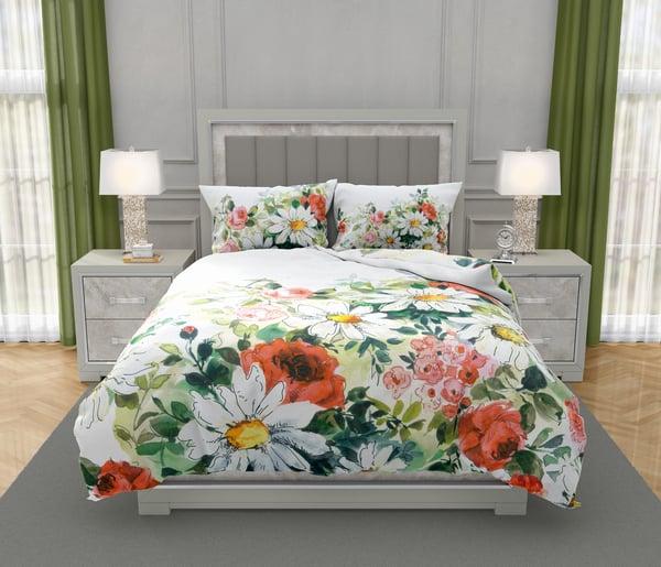 Satinsängkläder 160x200 digitaltryck Nobile Flowers flerfärgad blomsteräng