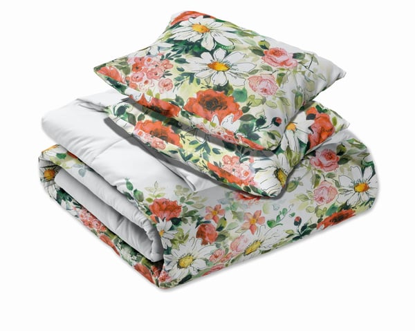 Satinsängkläder 160x200 digitaltryck Nobile Flowers flerfärgad blomsteräng