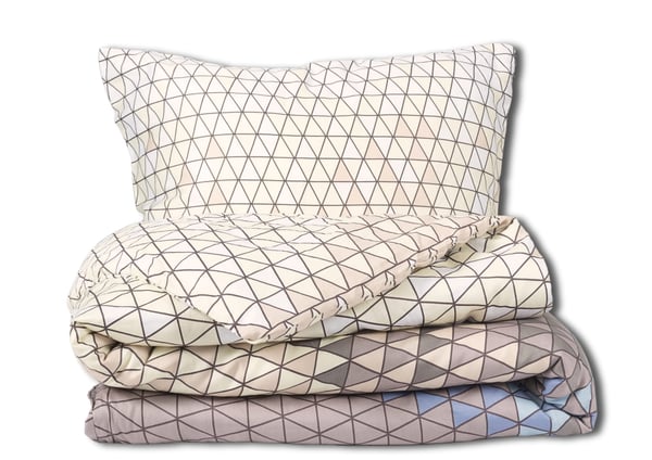 Satiinikangaslakanat 160x200 geometrisella kuviolla beige-sävyissä