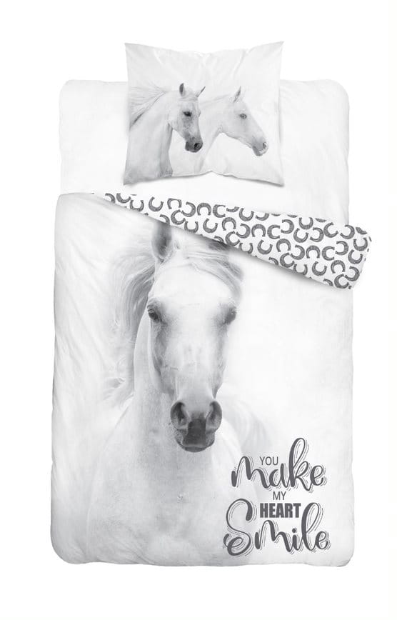 Sengetøjssæt til unge HORSE Hvid 160x200