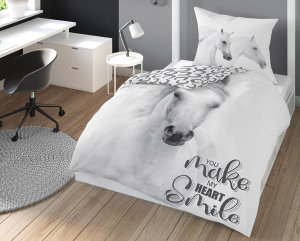 Sengetøjssæt til unge HORSE Hvid 160x200