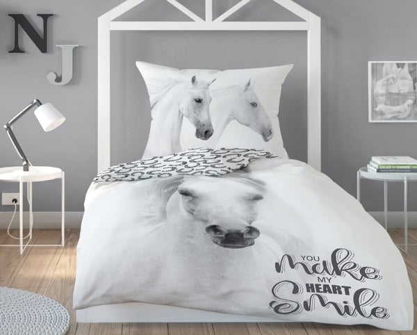 Sengetøjssæt til unge HORSE Hvid 160x200