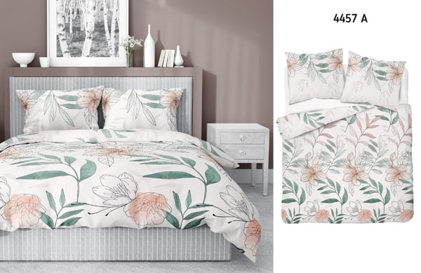 Satiinikangaslakanat 160x200 kukat lehdet pastellin sävy