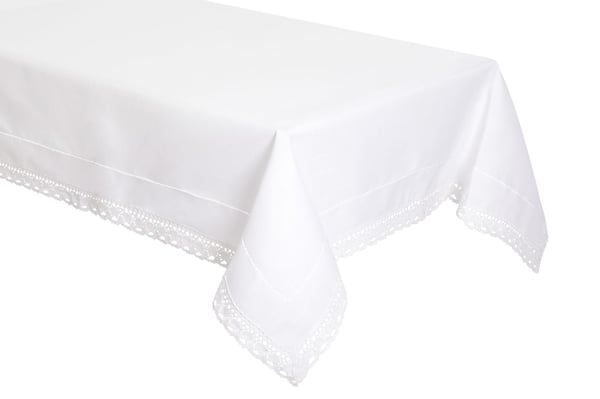 Hvid bordløber med hulsøm og krone 85x85 Elegant as Linen