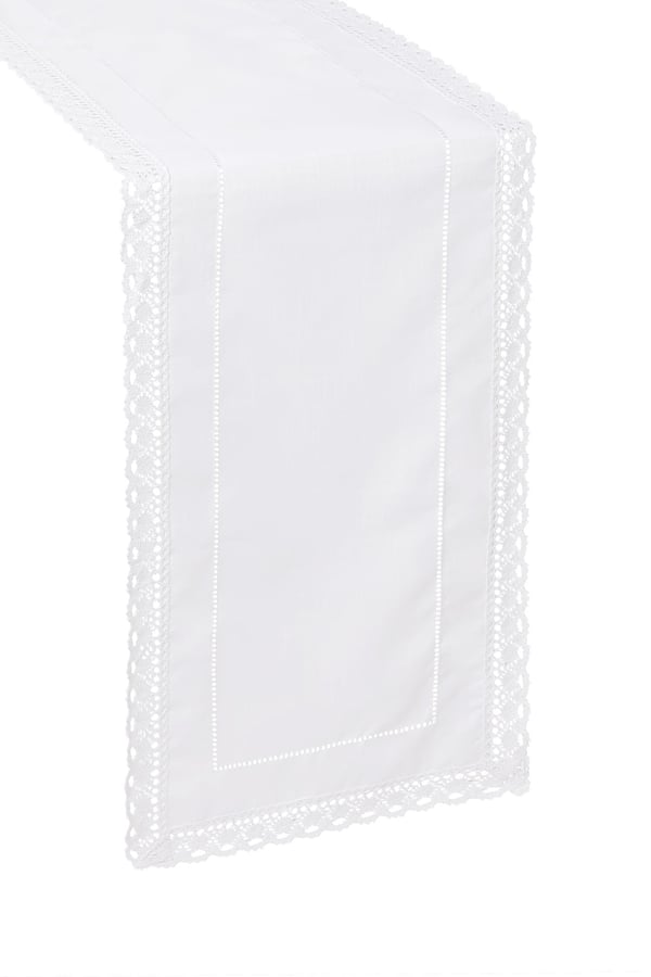 Hvid bordløber med hulsøm og krone 85x85 Elegant as Linen