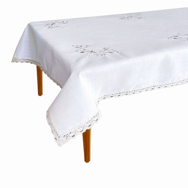 Beige bordslöpare med broderi 40x140 cm elegant linne