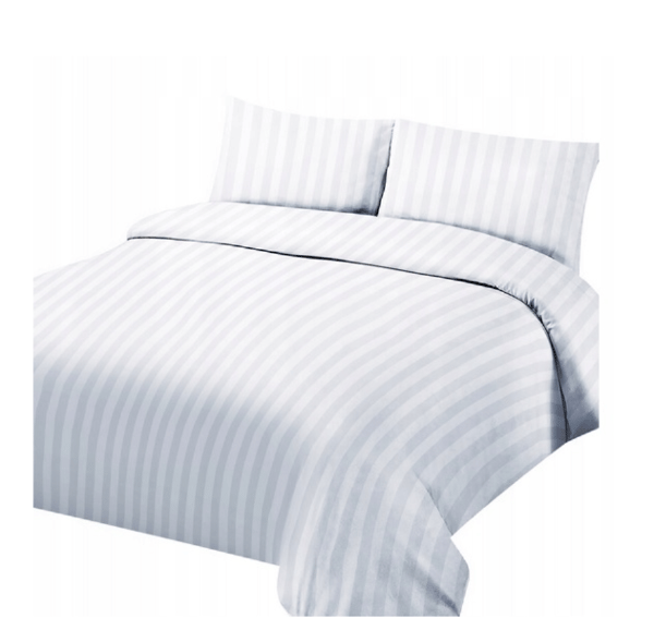 Damask Sengetøj 140x200 Hotel Stripe 1cm Hvidt Dynebetræk