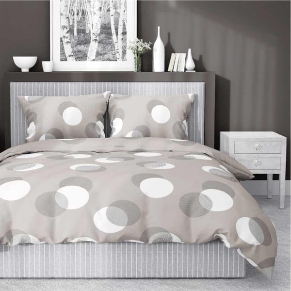 Satiinikankaiset vuodevaatteet 160x200 täplikuviointi beige