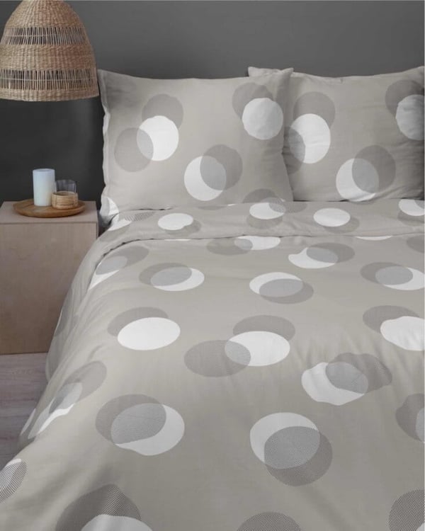 Satiinikankaiset vuodevaatteet 160x200 täplikuviointi beige