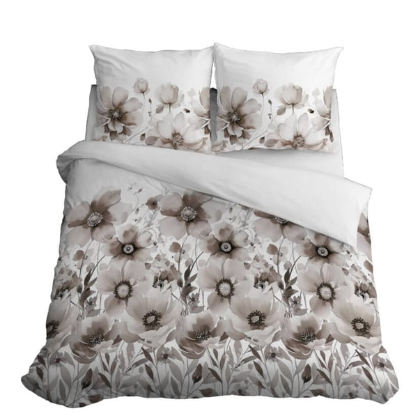 Satinsengetøj 160x200 blomster beige