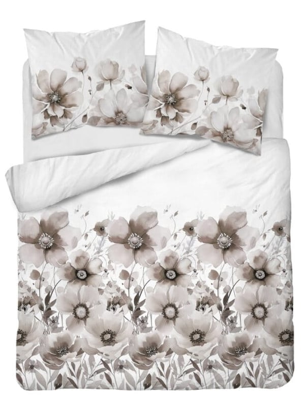 Satinsengetøj 160x200 blomster beige