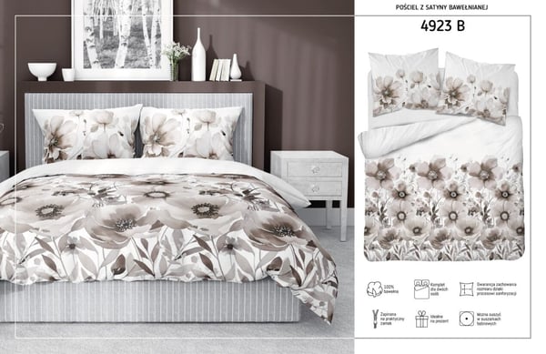 Satinsengetøj 160x200 blomster beige