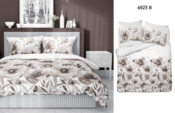 Satinsengetøj 160x200 blomster beige