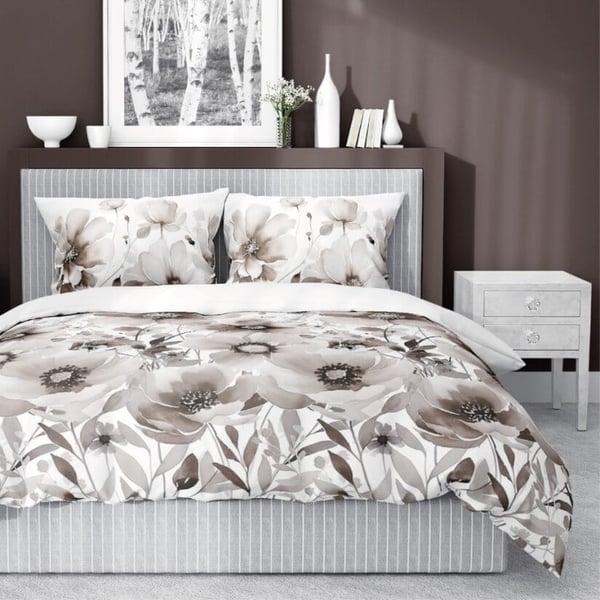 Satinsengetøj 160x200 blomster beige