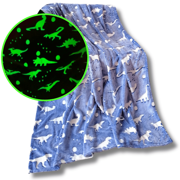 Filt Loistava pimeässä 150x200 valkoinen dinosaurusit fluoresoiva
