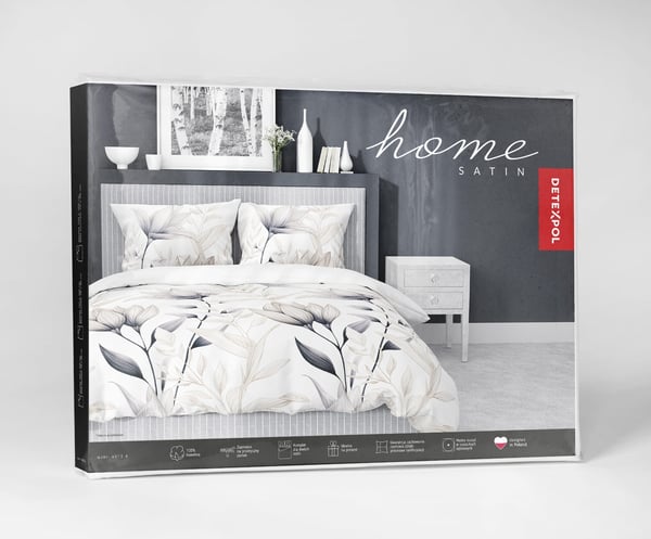 Satin sengetøj 140x200 lyse blomster med beige